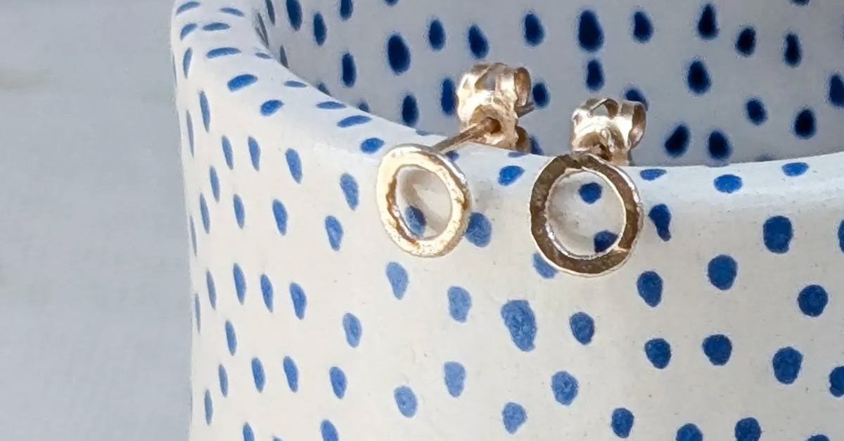 Minimalist 9ct Gold Circle Stud Earrings: Handmade Recycled Gold